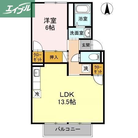 タウン妹尾(1LDK/2階)の間取り写真