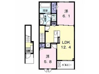 セシルII(2LDK/2階)の間取り写真