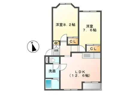 エルシャトーII C(2LDK/1階)の間取り写真