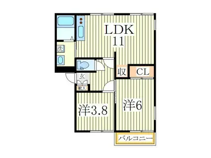 サンモール南流山B(2LDK/2階)の間取り写真