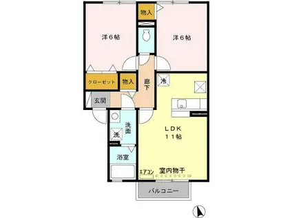 ソレアードI・II(2LDK/1階)の間取り写真