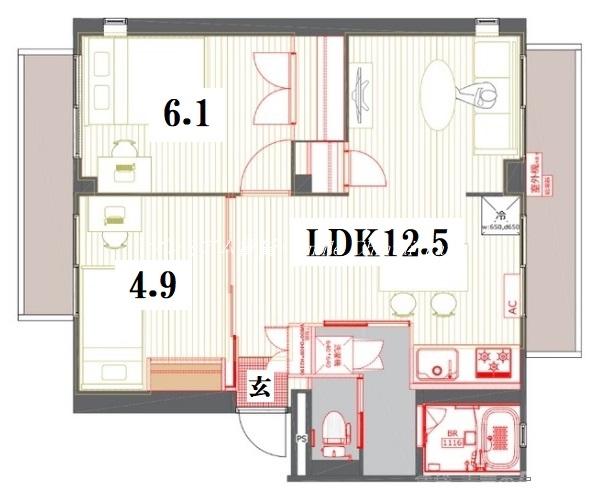 グレースフル御所(2LDK/2階)の間取り写真