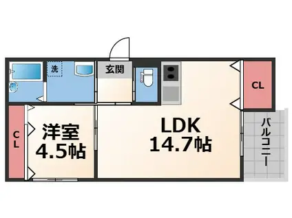 ミワパラディ新今里(1LDK/3階)の間取り写真