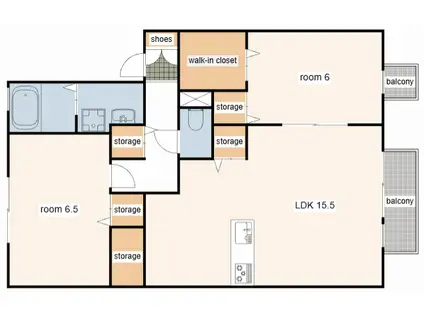 ラフィネ宮前(2LDK/2階)の間取り写真