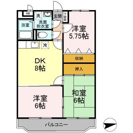サンローゼ三島(3DK/2階)の間取り写真