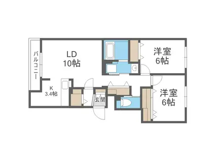 グランメール富丘(2LDK/3階)の間取り写真