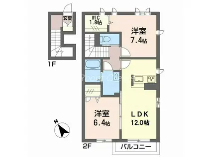 プロヌーブ北島(2LDK/2階)の間取り写真