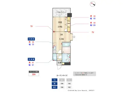 F・PARC 西新(1DK/11階)の間取り写真