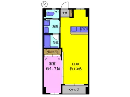 サンライト敷戸(1LDK/6階)の間取り写真