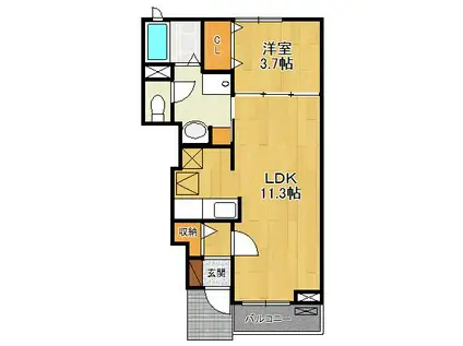 マーベラス撰花園(1LDK/1階)の間取り写真