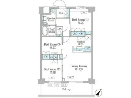 NIIYA平和台(3LDK/2階)の間取り写真