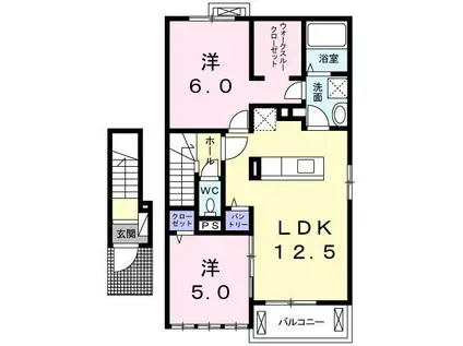 クロガネC(2LDK/2階)の間取り写真