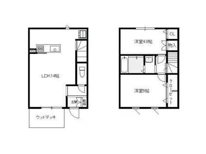 TRT荘園 B棟(2LDK/1階)の間取り写真
