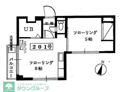 ハイツカブラキ(1DK/2階)の間取り写真