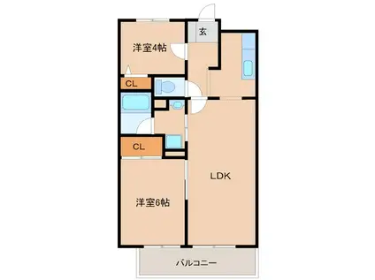 グリーンハイツ立花(2LDK/2階)の間取り写真