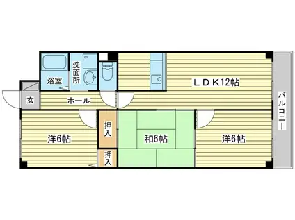 パティオ太子(3LDK/3階)の間取り写真