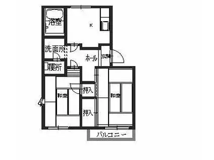 ホワイティハイツ C棟(2K/2階)の間取り写真