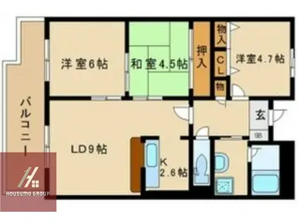 フローライト緑地公園(3LDK/1階)の間取り写真