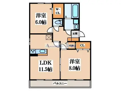 クレール萱振(2LDK/2階)の間取り写真