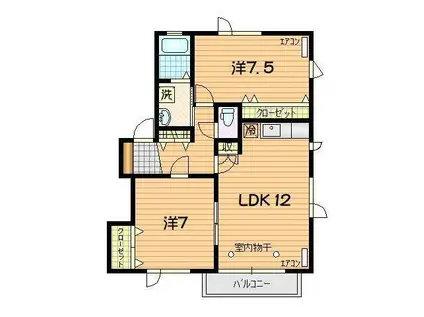 BRIGHT BURG A棟(2LDK/2階)の間取り写真