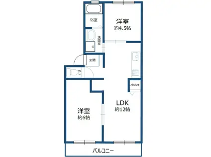 サンハイツ諏訪前(2LDK/1階)の間取り写真
