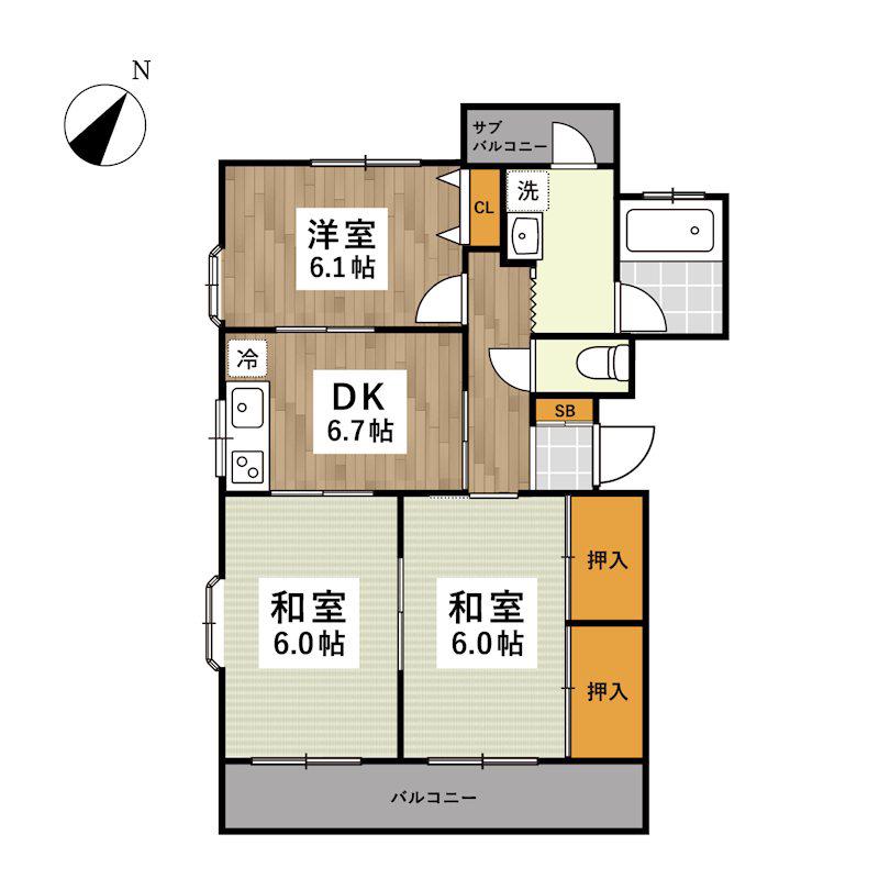 新屋敷添島ビル(3DK/5階)の間取り写真