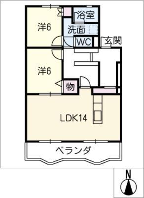 シャトー清城(2LDK/3階)の間取り写真