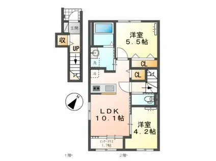 サクラII (2LDK/2階)の間取り写真