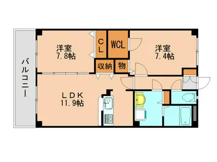 アムフルッス(2LDK/4階)の間取り写真