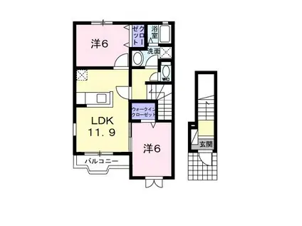 ラフィーネ緑岡A(2LDK/2階)の間取り写真