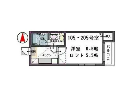 ヴァンベール宮町(1K/2階)の間取り写真