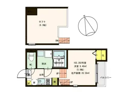 レ・ブルー(1K/2階)の間取り写真