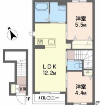 ＪＲ福知山線 相野駅 徒歩158分 2階建 築1年(2LDK/2階)の間取り写真
