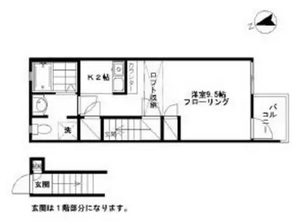 ブロッサムリッジ・ノースウィング(1K/2階)の間取り写真