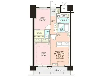 フロール横浜三ツ沢(2LDK/3階)の間取り写真
