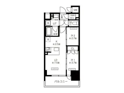 K-COURT谷町四丁目(2LDK/2階)の間取り写真