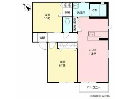 エバーグリーンA棟(2LDK/2階)の間取り写真