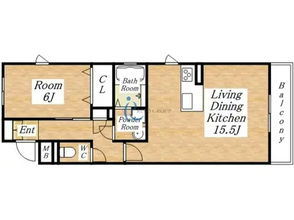 メゾングランディール(1LDK/1階)の間取り写真