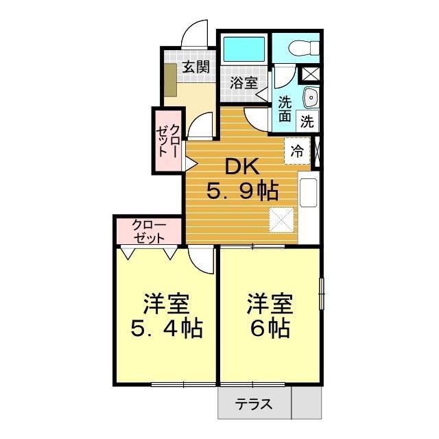 ソレアード葉中(2DK/1階)の間取り写真