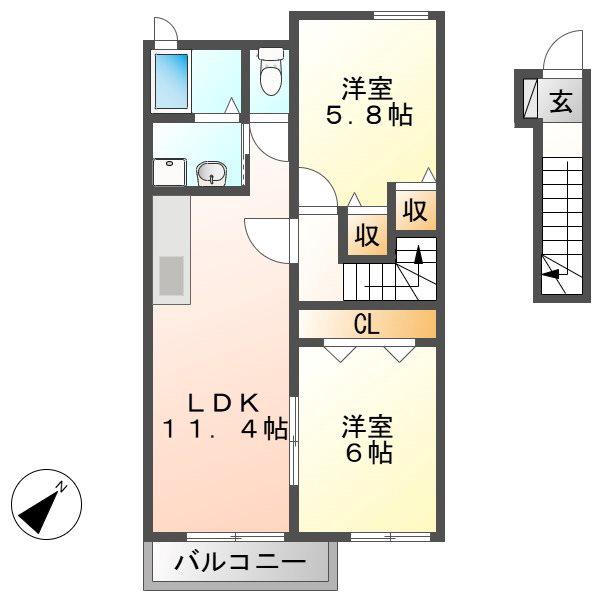 サン ノ-ブル(2LDK/2階)の間取り写真
