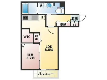 S.FLATIV(1LDK/3階)の間取り写真