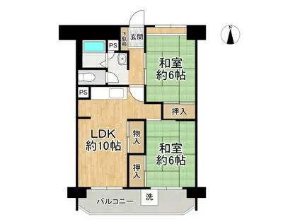 山科団地B棟(2LDK/2階)の間取り写真