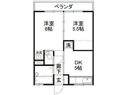 なにわマンション(2DK/3階)の間取り写真