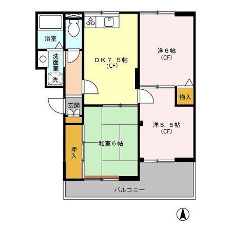 ヴァンベール東川口I/II/III(3DK/1階)の間取り写真