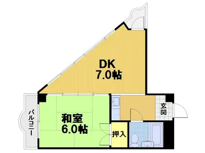 ヴィラ矢杉(1DK/5階)の間取り写真