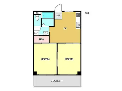 ファミリーハイツ南本宿(2DK/3階)の間取り写真