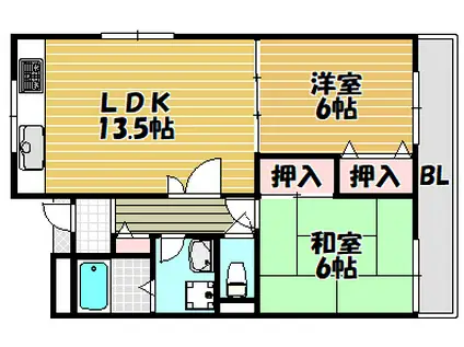協立コーポII(2LDK/4階)の間取り写真