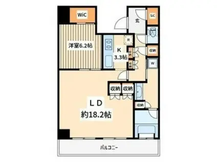 リヴァリエシー棟(1LDK/26階)の間取り写真