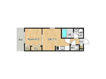 ジーメゾン八王子散田ピレン(1DK/3階)の間取り写真