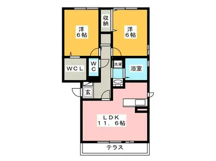 K・FINES B棟(2LDK/1階)の間取り写真